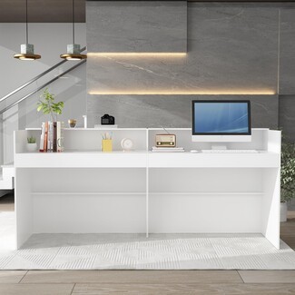 Reception Desk: White Extra Long Lobby Workstation with Riser