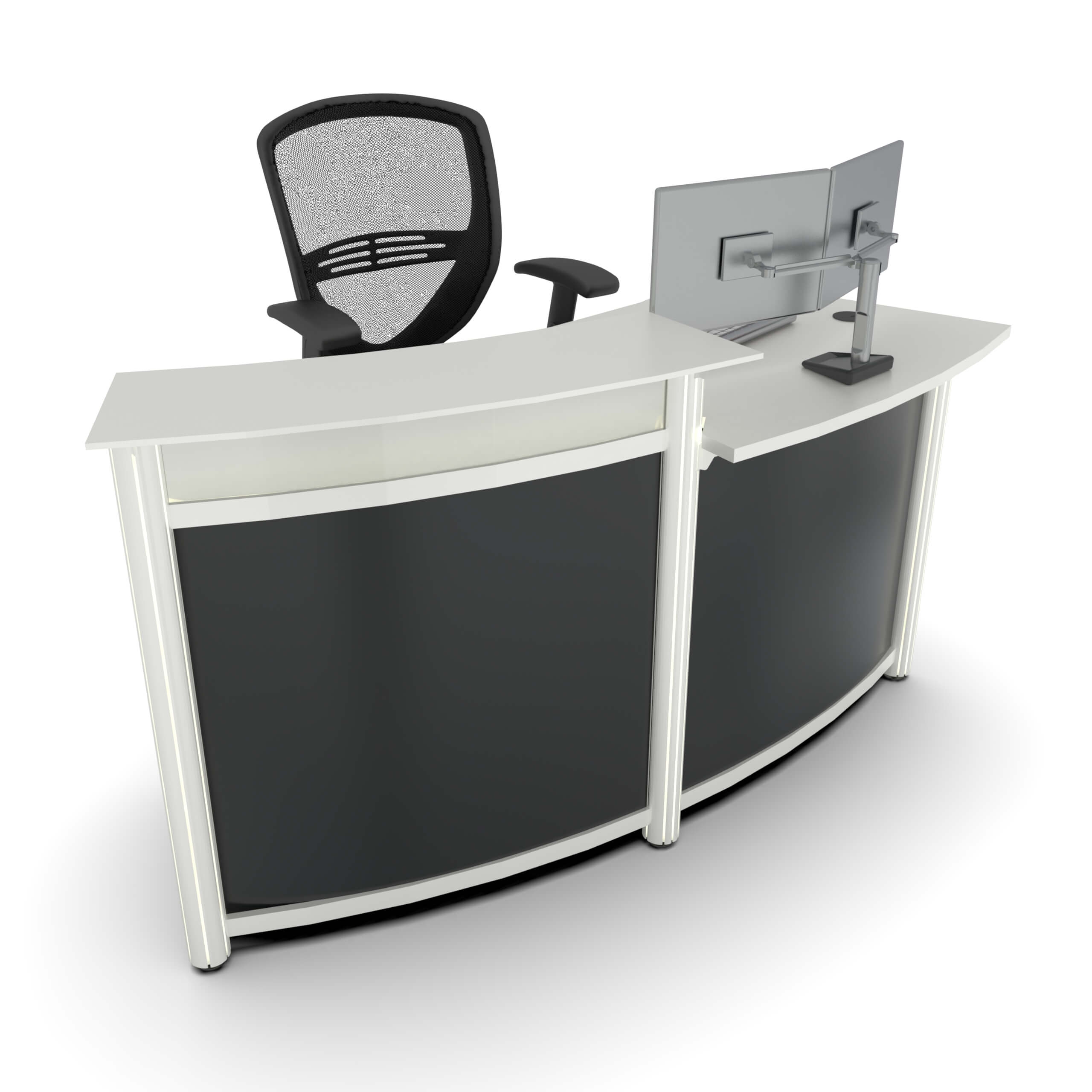 Reception Desk with Curved Front and Matte Black Panels