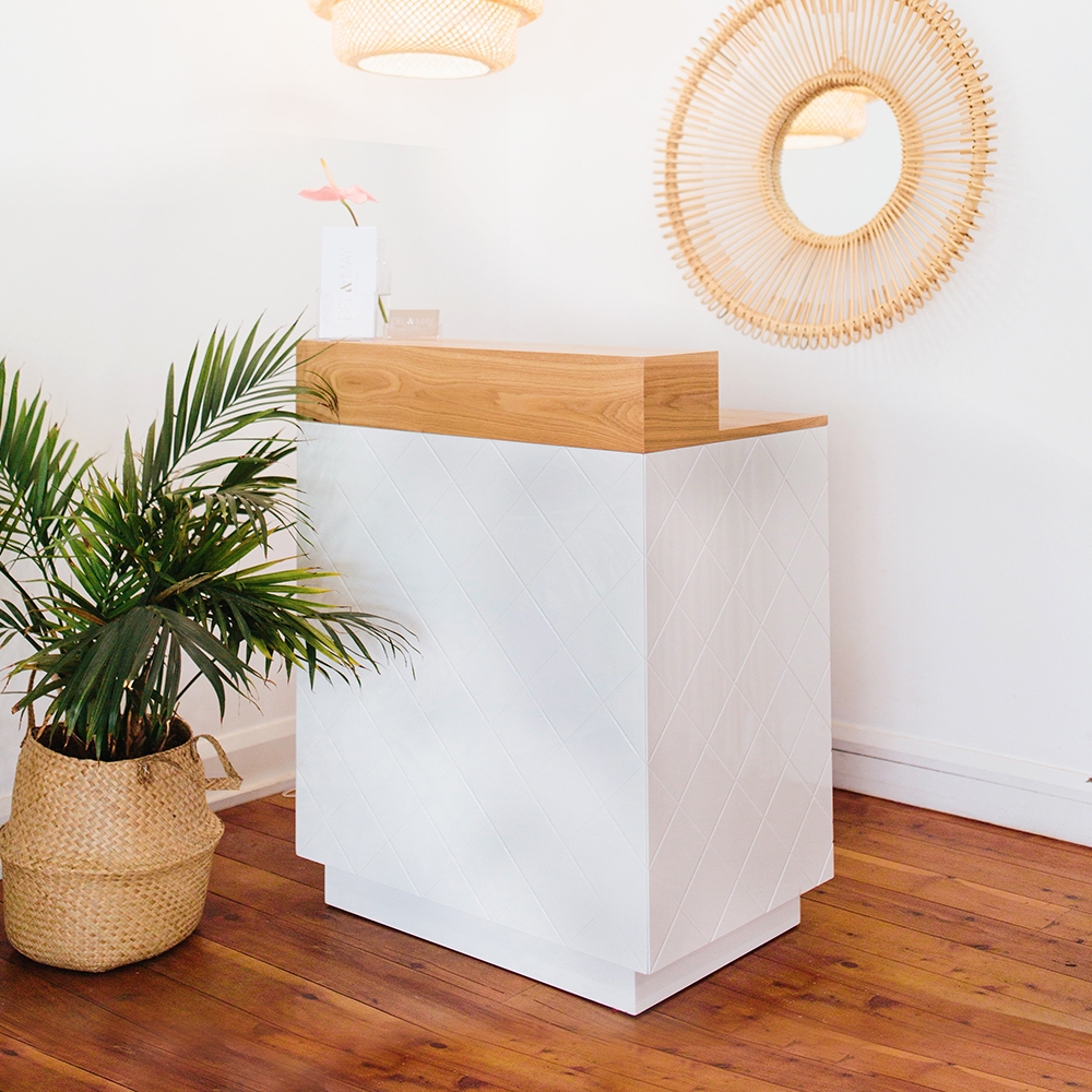 Reception Desk with Diamond Pattern Front for Coastal Spa