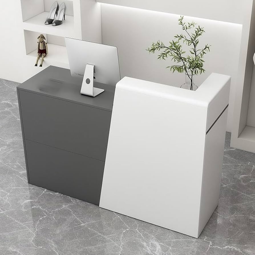 Reception Desk with Dual Level Two Tone L-Shaped Body
