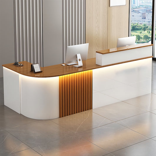 Reception Desk with Integrated LED Lighting and Fluted Wood