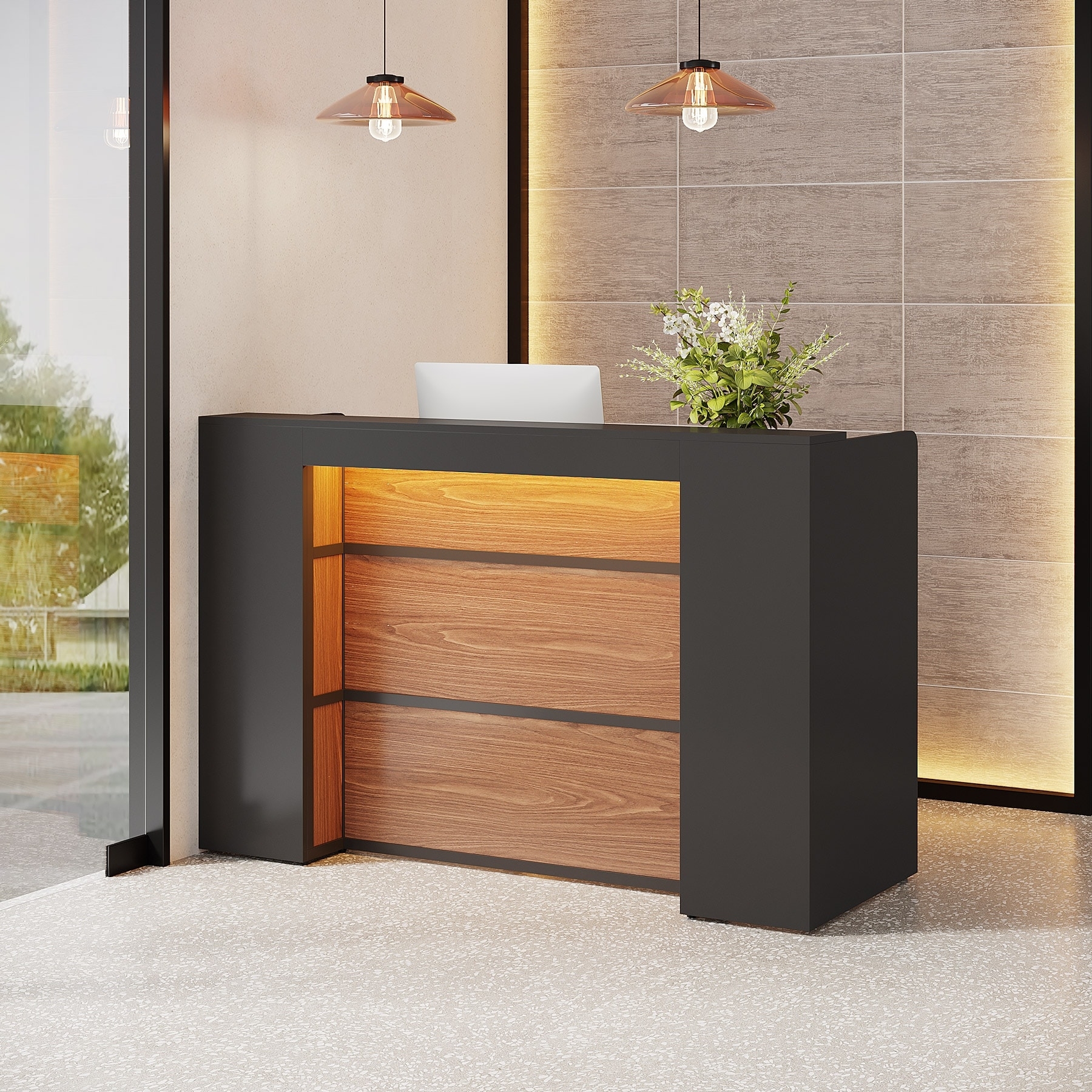 Reception Desk with LED Accent Lighting and Black Frame