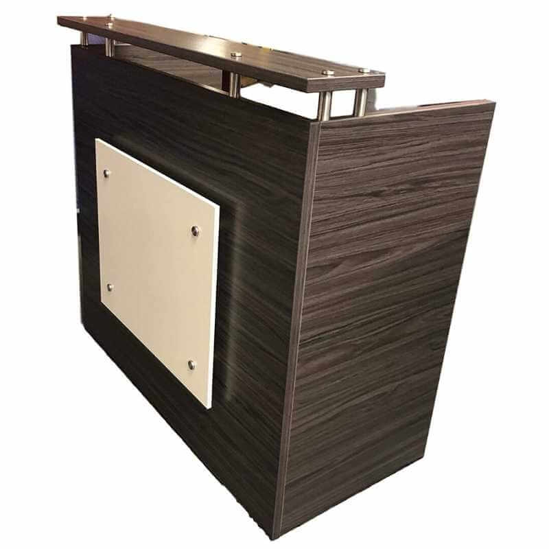 Reception Desk with Metal Standoffs and Raised Transaction