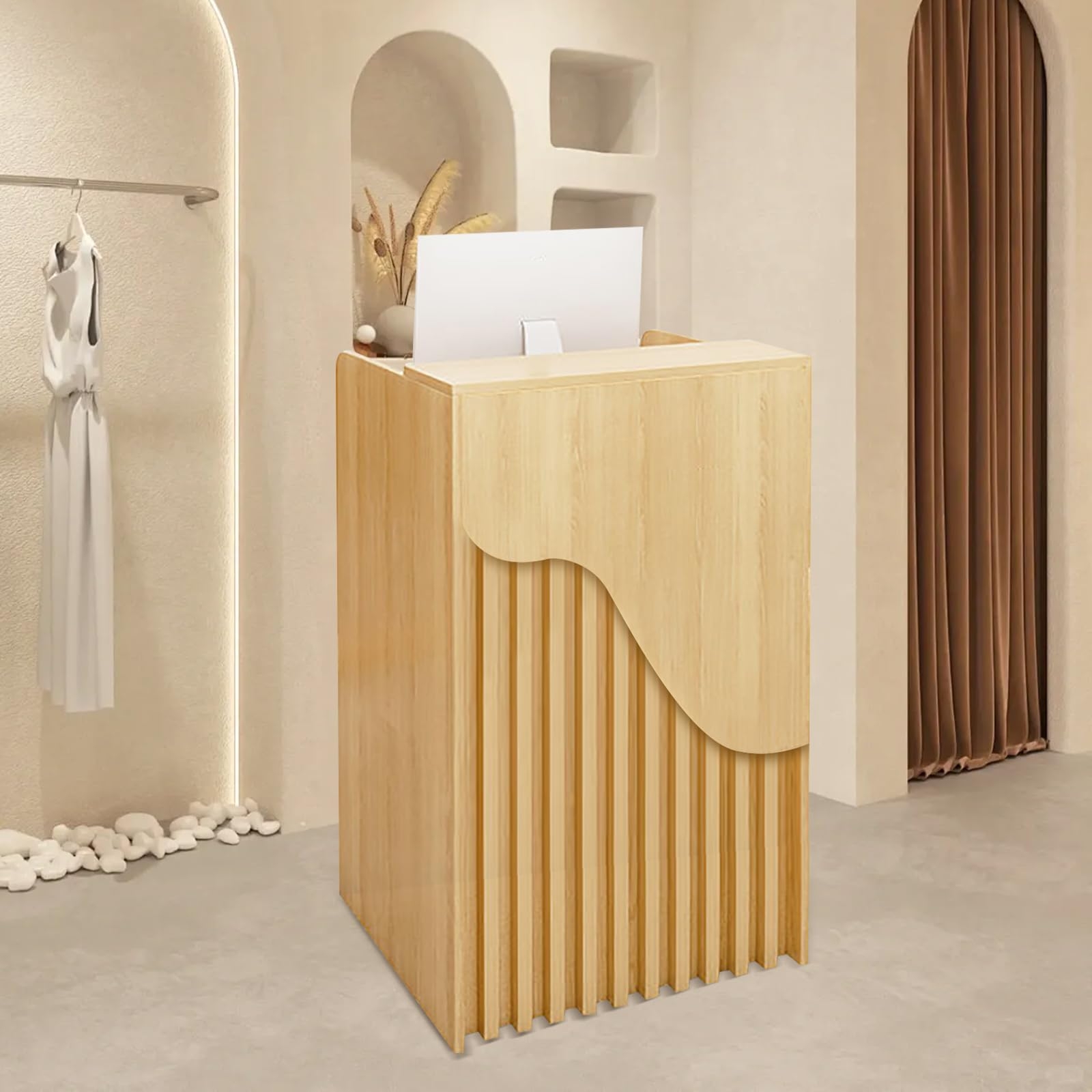 Reception Desk with Organic Wave Panel for Japandi Area