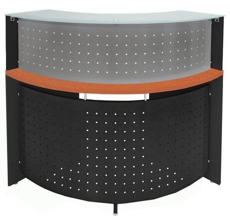 Reception Desk with Perforated Metal Panels and Glass Top