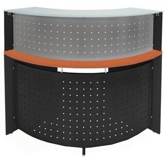 Reception Desk with Perforated Metal Panels and Glass Top