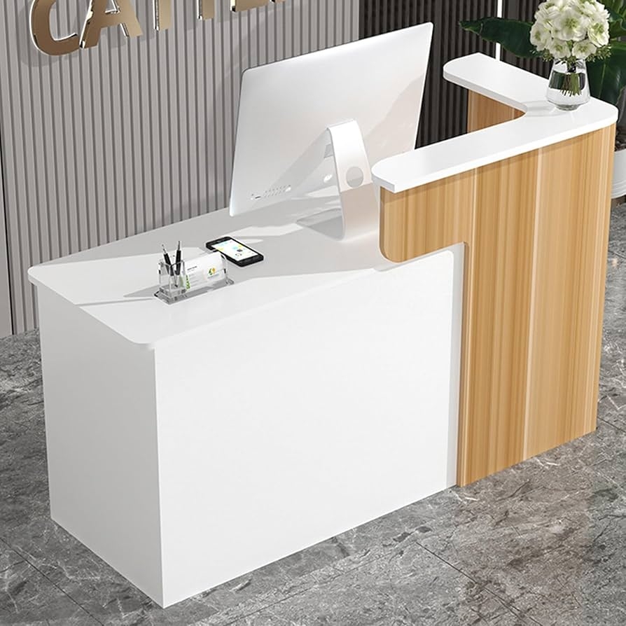 Reception Desk with Raised Privacy Counter and Wood Grain