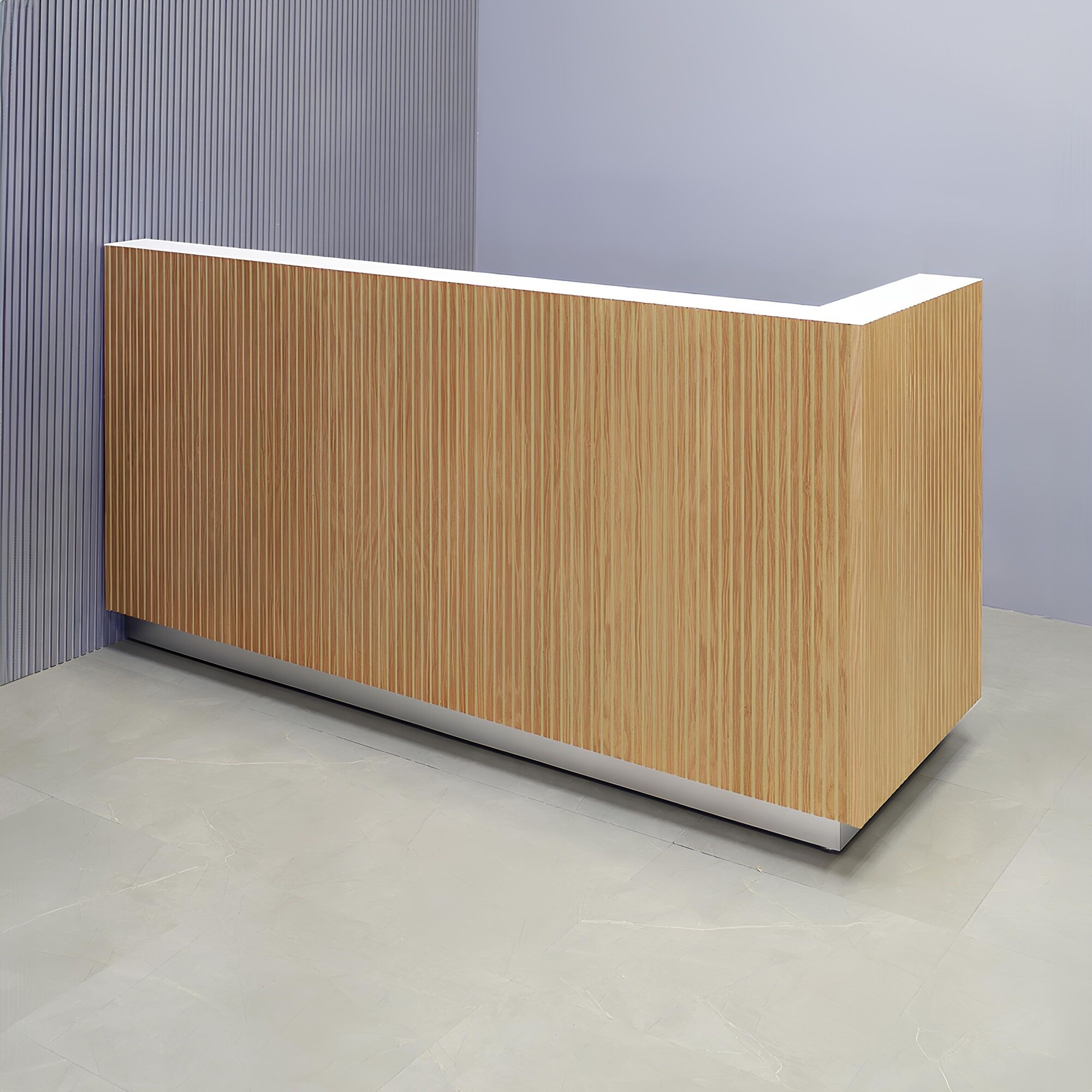 Reception Desk with Vertical Slats and White Countertop