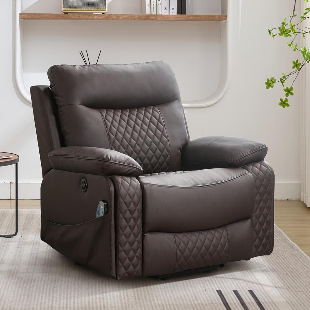 Recliner Chair: Diamond Quilted Chocolate Leather-Like Chair