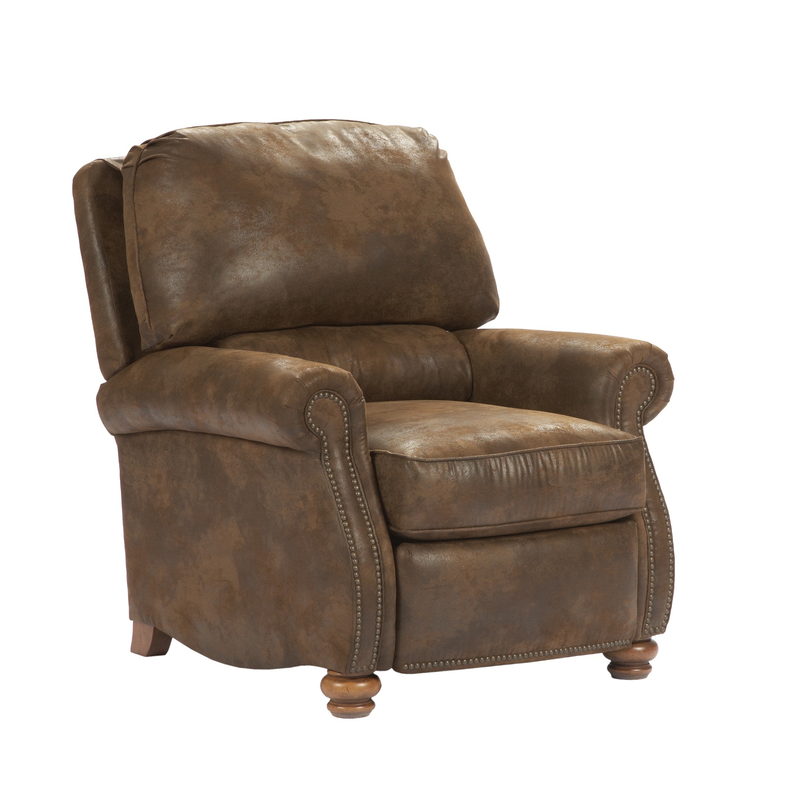 Recliner Chair: Distressed Brown Bun Feet Traditional Seat