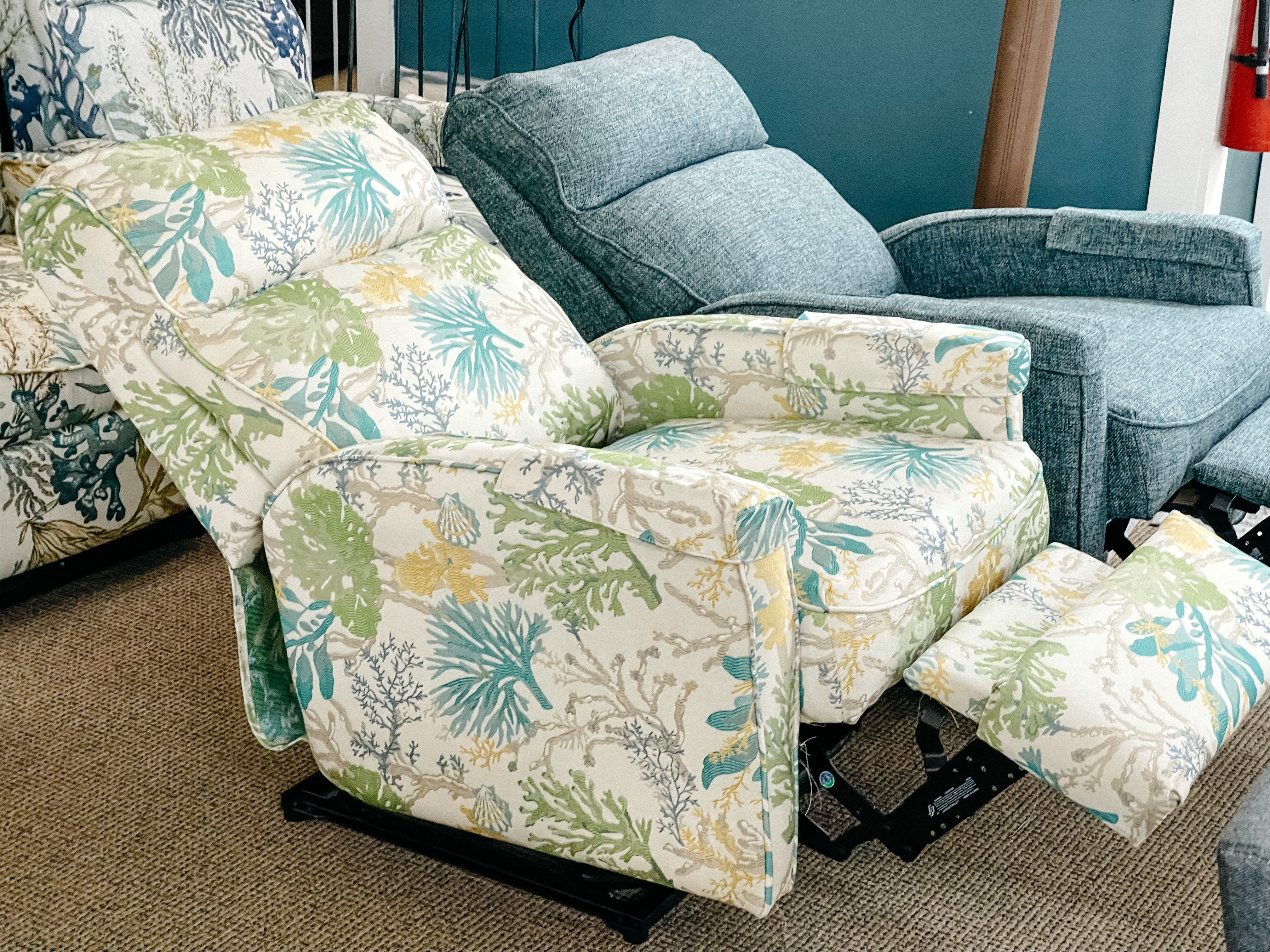 Recliner Chair Extended Footrest Seafoam Coral Recliner