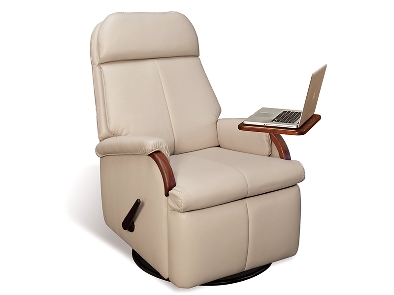 Recliner Chair Light Beige Swivel with Wood Arm Trim