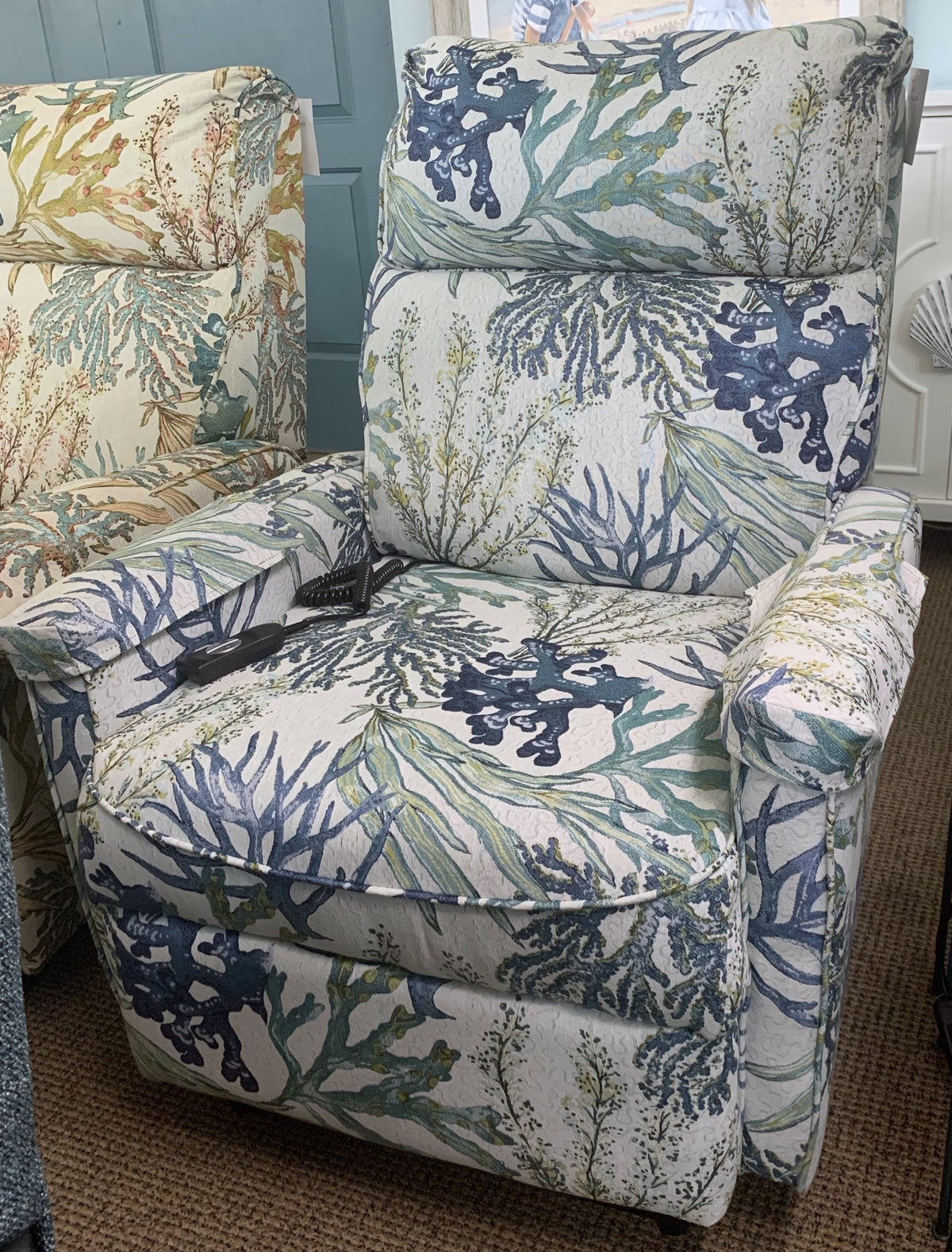 Recliner Chair Power Remote Navy Teal Navy And Teal Armchair