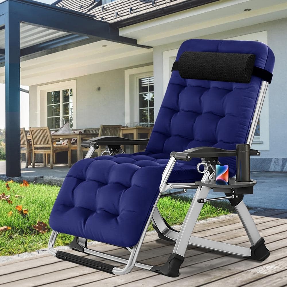 Recliner Chair Tufted Padding Navy Blue Patio Recliner