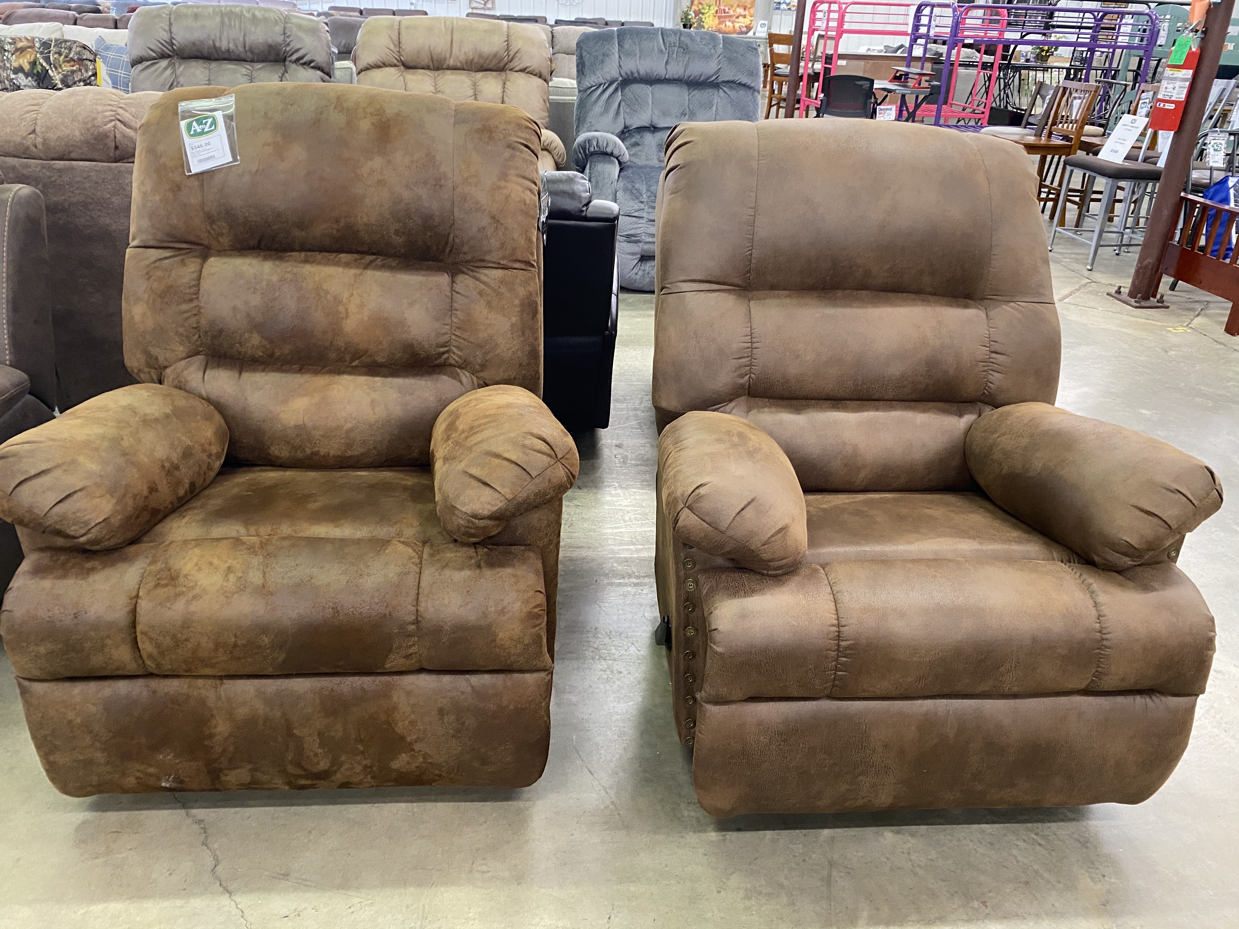 Recliner: Overstuffed Distressed Brown Living Room Armchair
