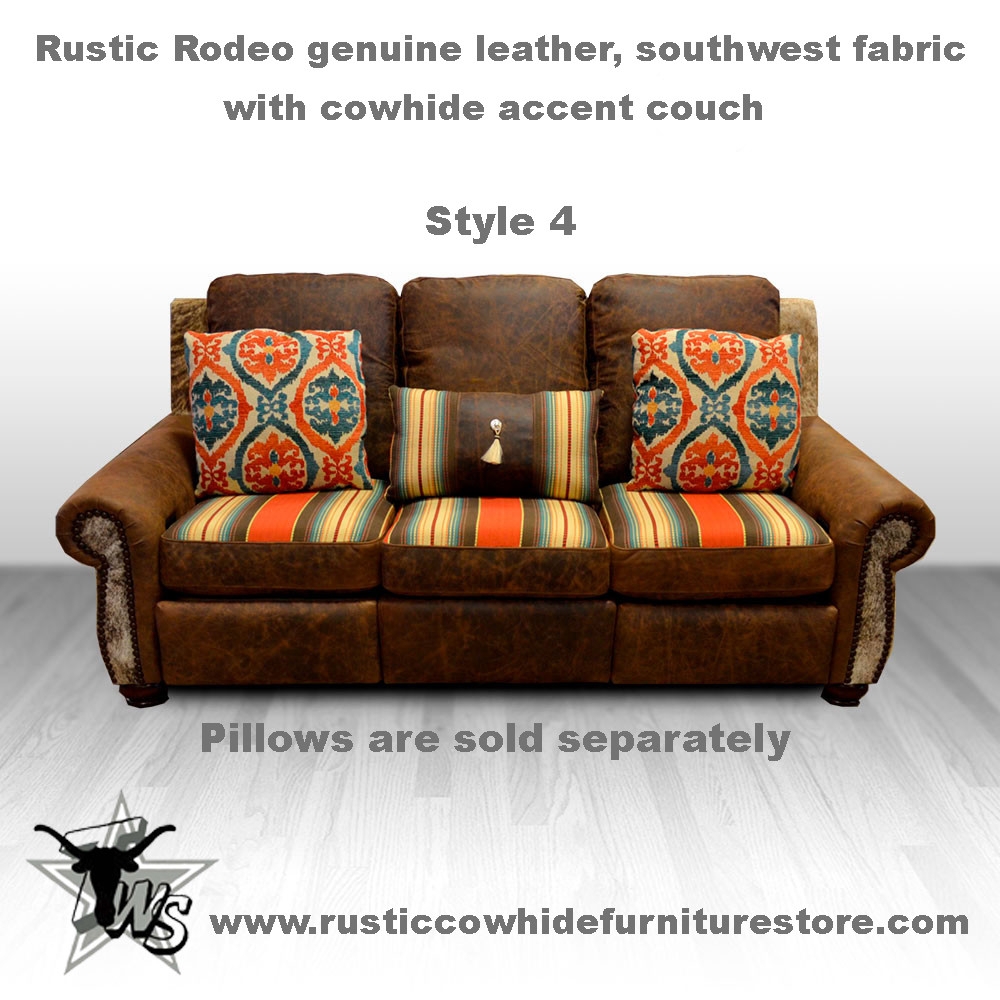 Recliner Sofa with Cowhide Arm Panels Southwestern Style