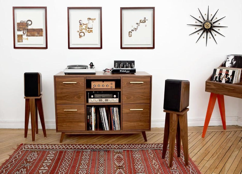 Record Cabinet Integrated LP Storage and Brass Hardware