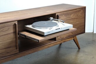 Record Player Console: Pull-out Shelf Media Cabinet in Walnut