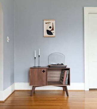 Record Player Stand: Plus Sign Cutout Furniture and Cubby