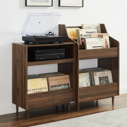 Record Player Stand Tiered Record Bins Modular 2pc Set