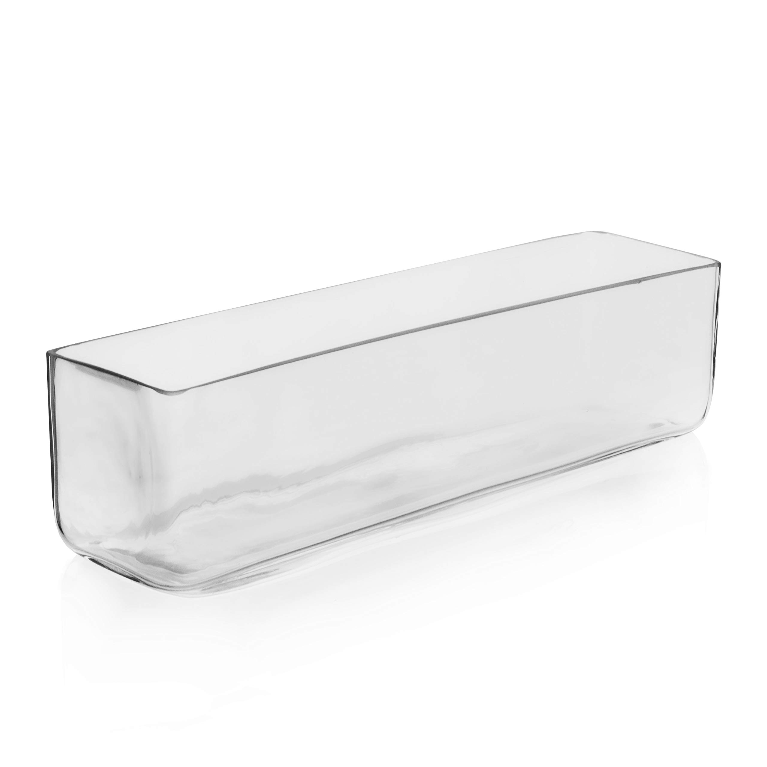Rectangle Vase: Low Profile Clear Low Glass Trough Vase