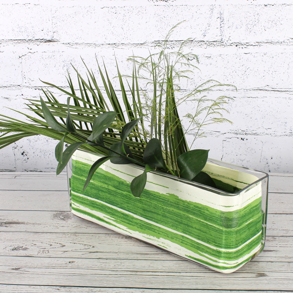 Rectangle Vase: Painterly Texture Contemporary Glass Planter