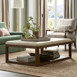 Rectangular Ottoman Coffee Table: Grid Tufted Cream Top