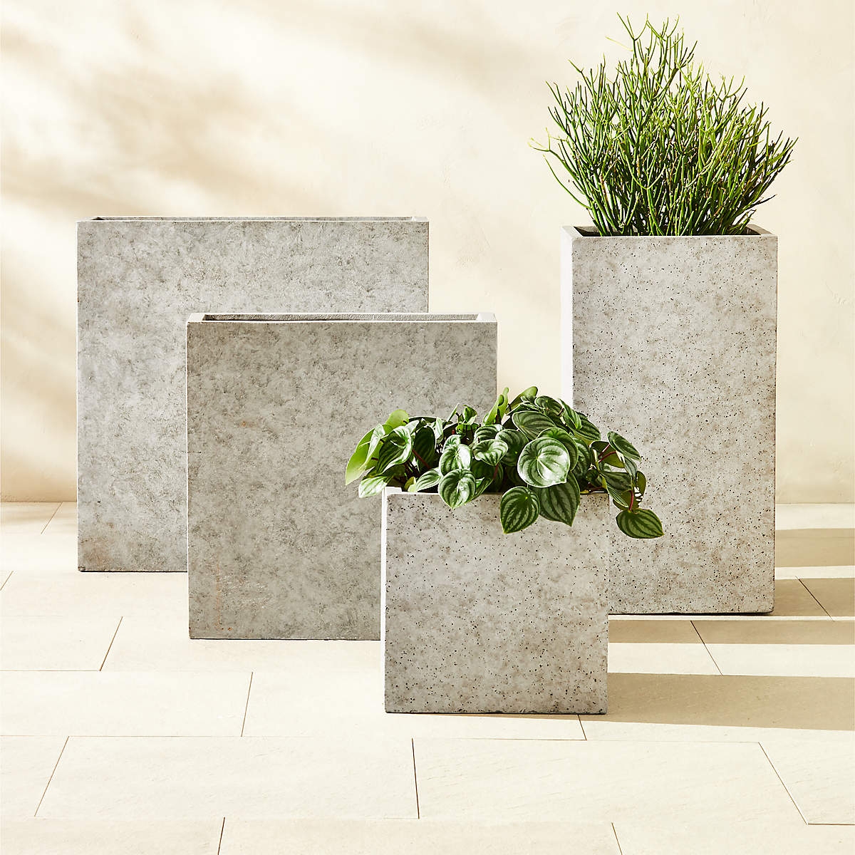Rectangular Planter Cement Grey Geometric Silhouette XL Pot