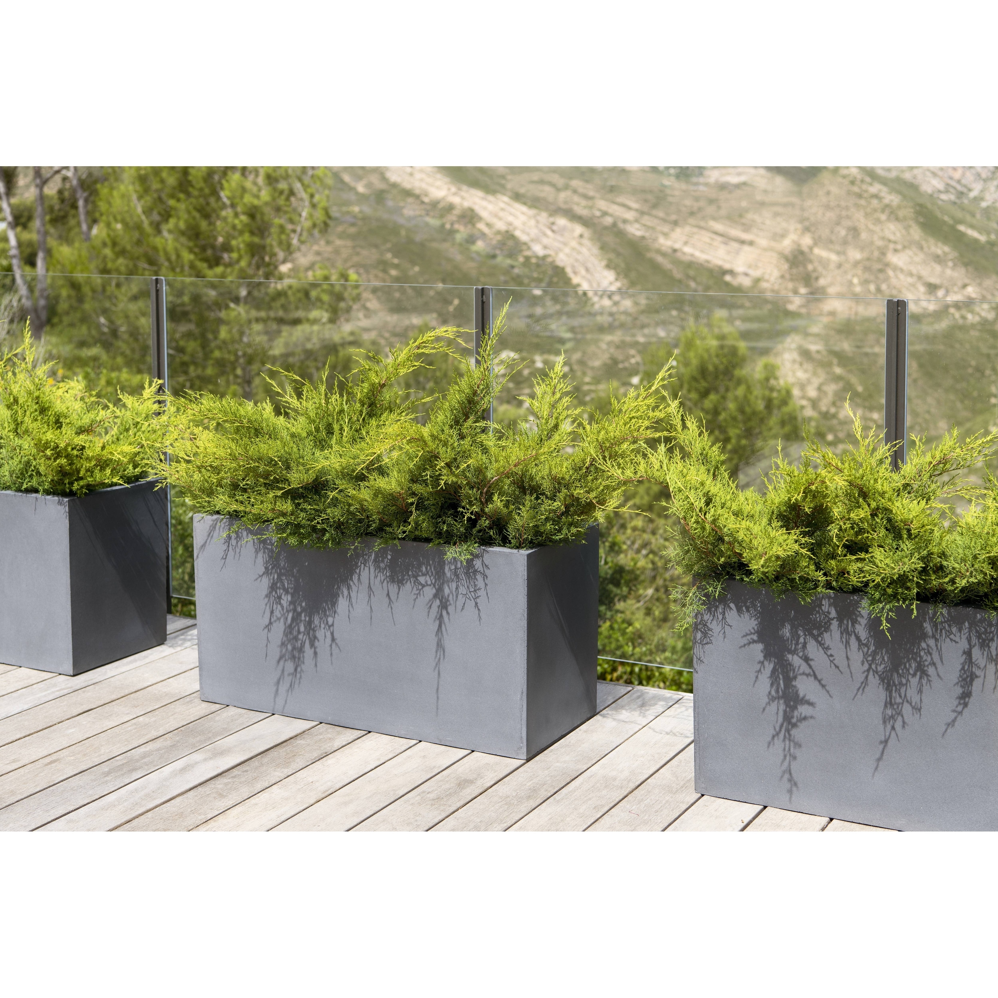 Rectangular Planter Fiberstone Material Charcoal Terrace Pot