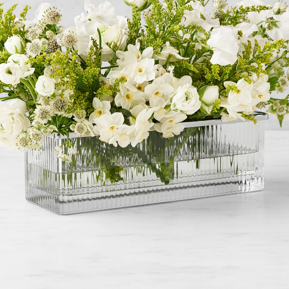 Rectangular Vase: Fluted Glass Ribbed Glass Flower Trough