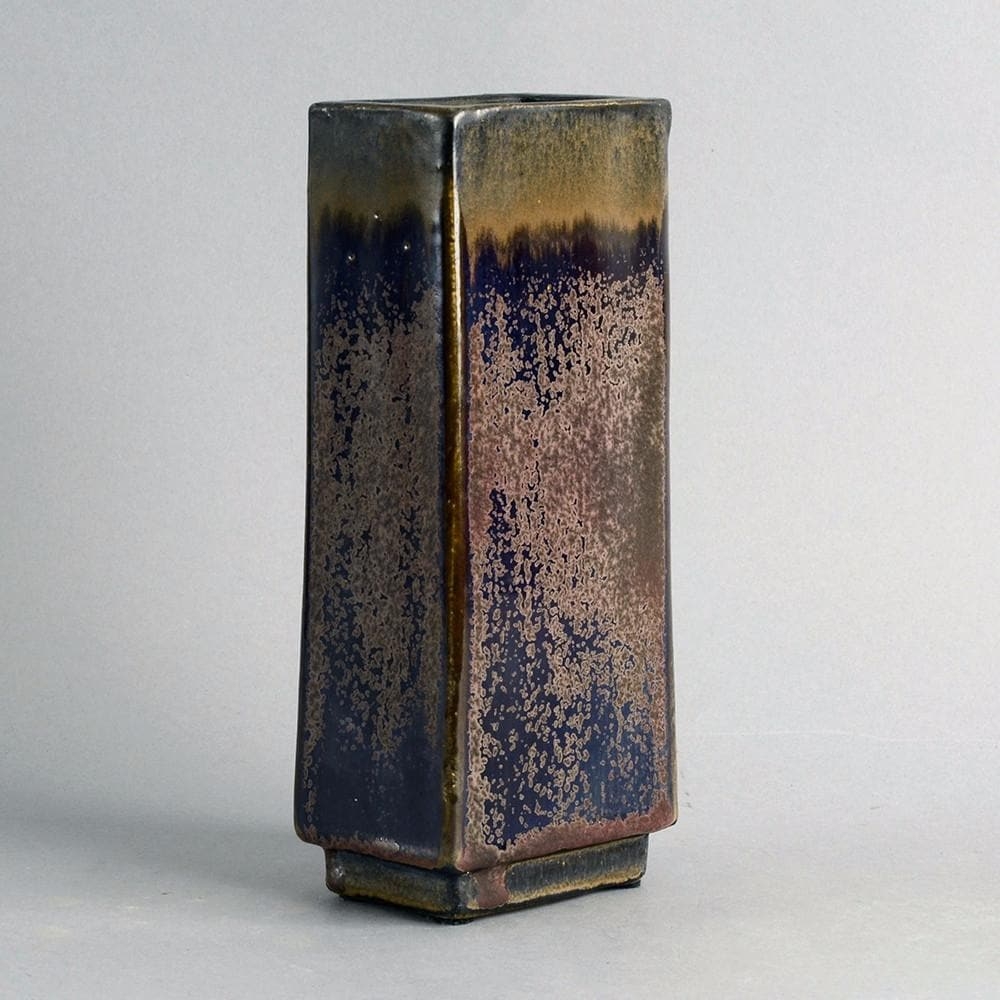 Rectangular Vase: Mottled Crystalline Glaze Art Pottery