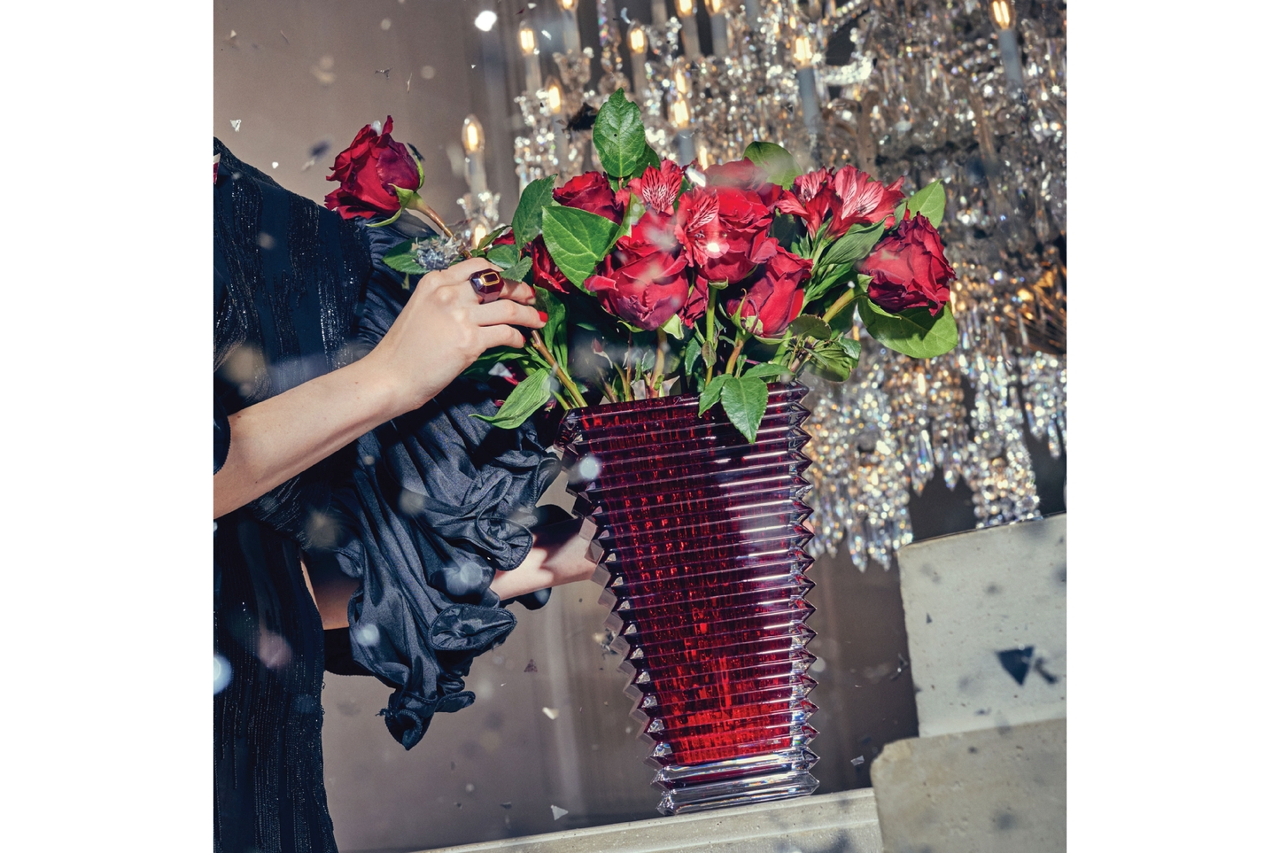 Rectangular Vase: Ruby Red Faceted Crystal Statement Vase