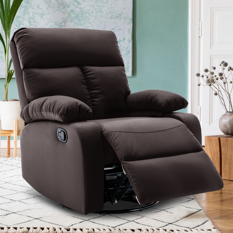 Rocker Recliner Chocolate Overstuffed Arms Swivel Base