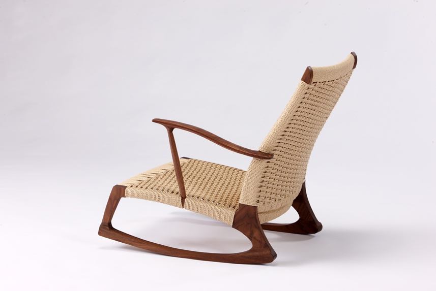 Rocking Chair Woven Cord Seat Artisan Wood Lounge