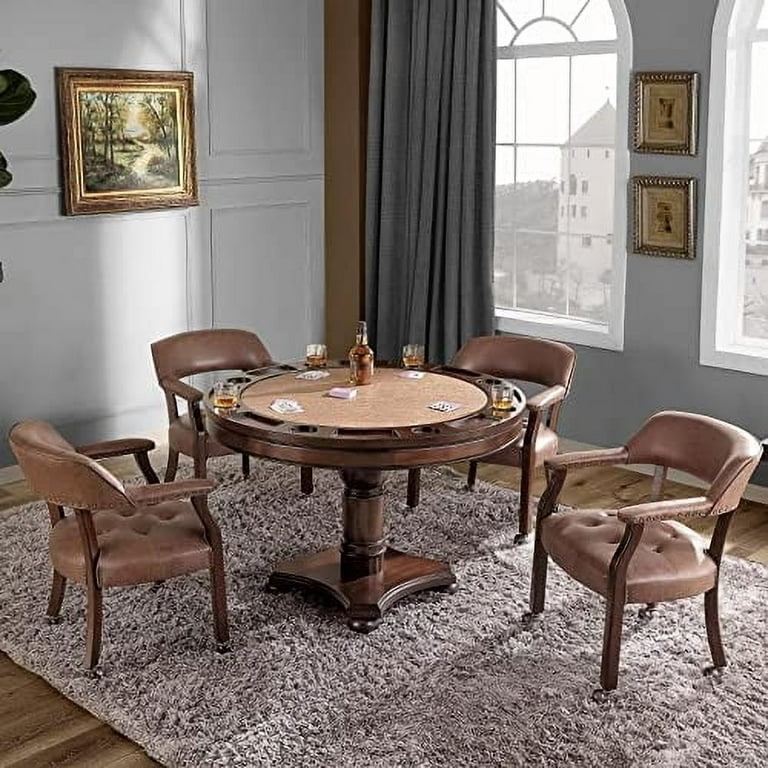 Rolling Dining Chair: Tufted Upholstery on Cognac Poker Chairs