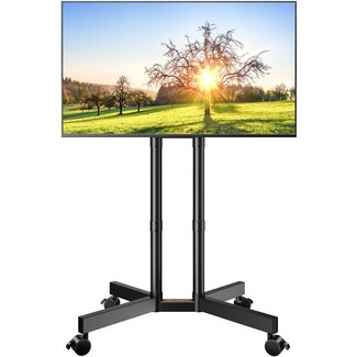 Rolling TV Stand Matte Black Metal Dual Pole Cart Unit