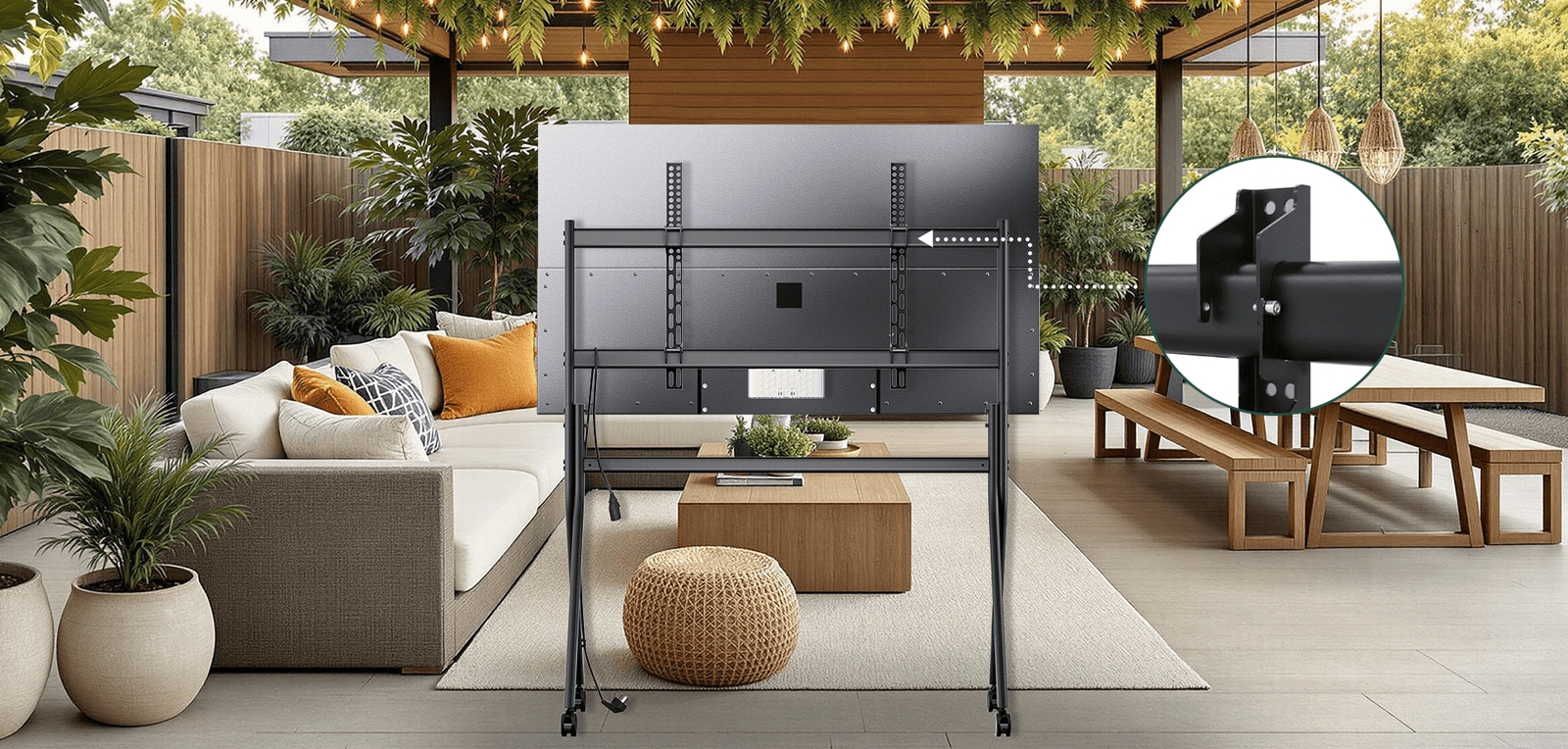 Rolling TV Stand Slim Frame Matte Metal Mount Bracket