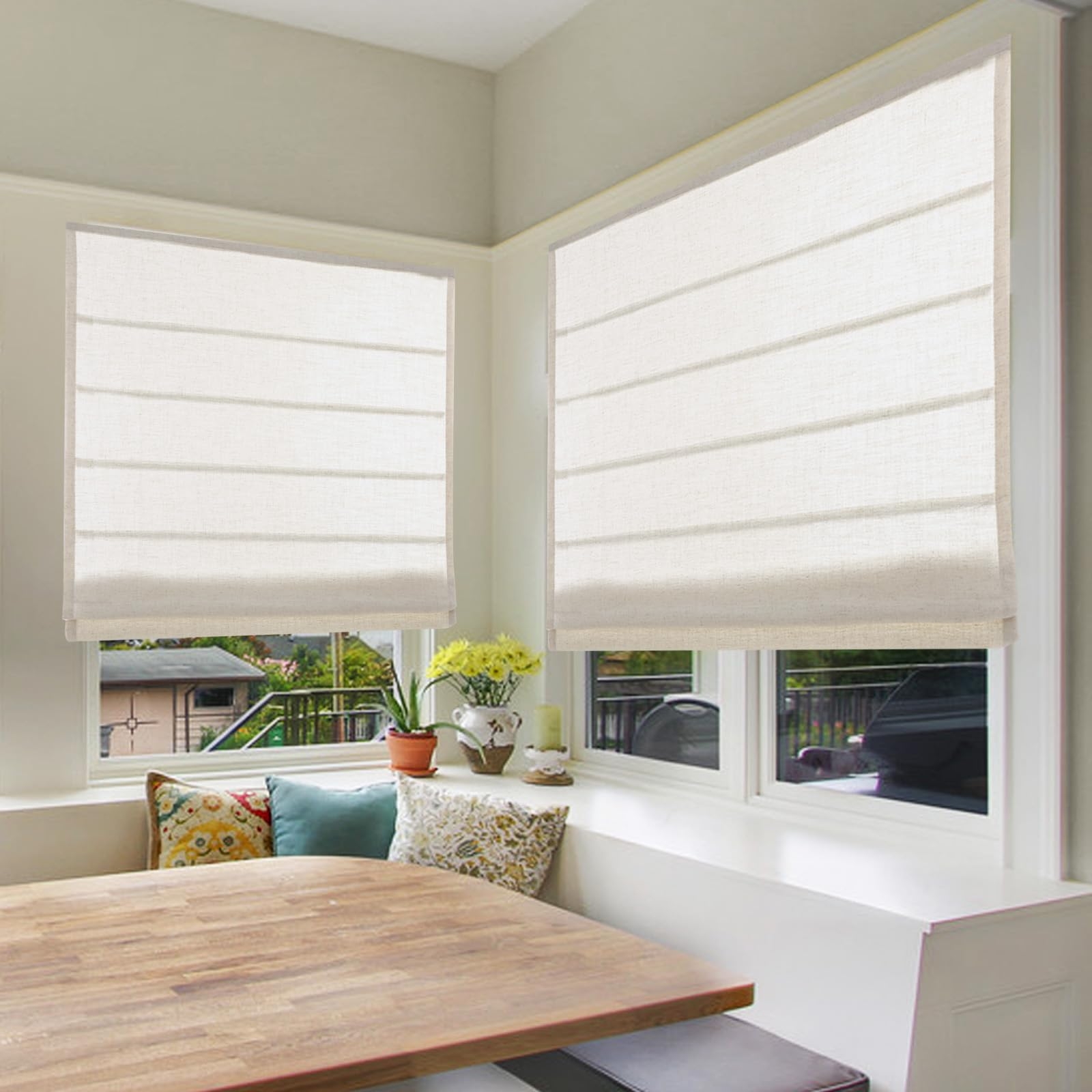 Roman Shades with Linen Texture and Cordless Linen Roman Shades
