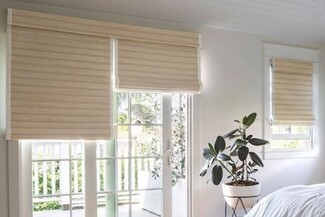 Roman Shades with Unified Valance and Double Roman Shade Valance