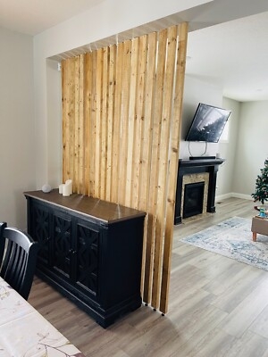 Room Divider: Adjustable Leveling Feet Timber Slat Screen