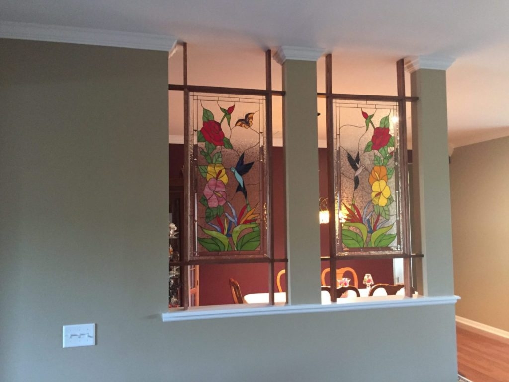 Room Divider Hummingbird Motif Stained Glass Panels
