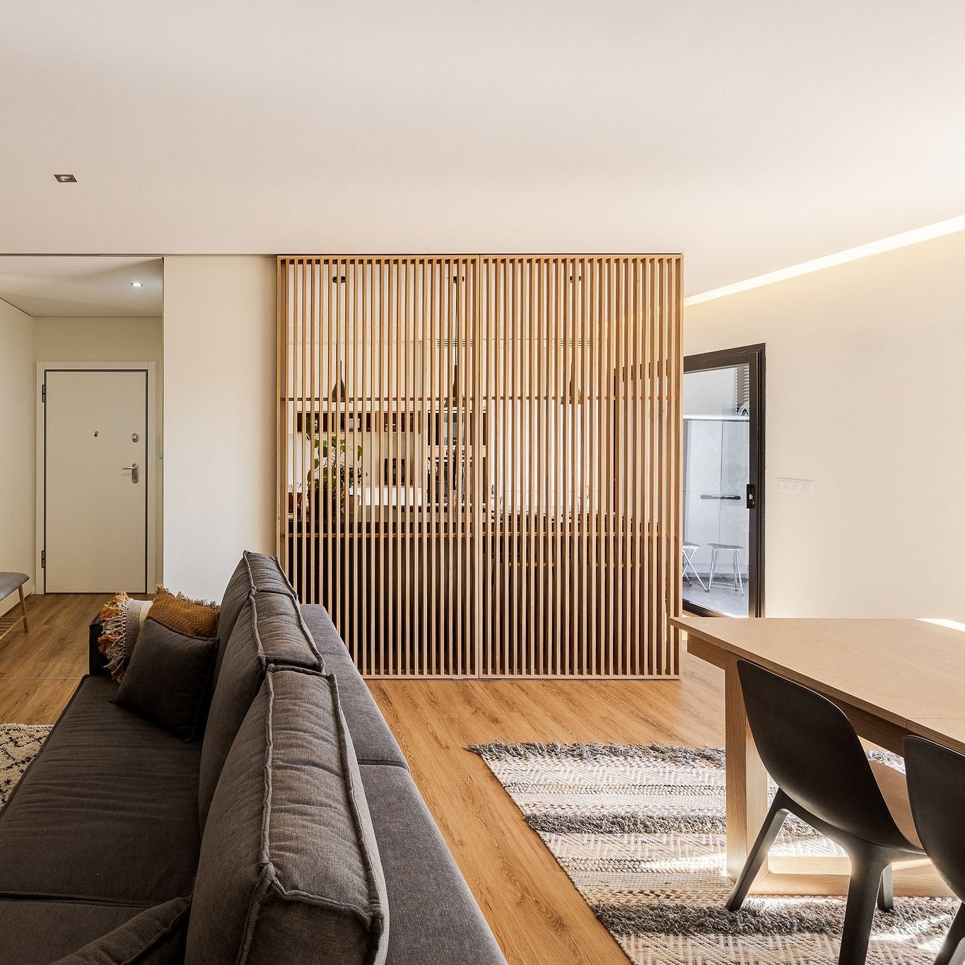 Room Divider: Light Oak Open Design Floor to Ceiling Slat Wall