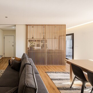 Room Divider: Light Oak Open Design Floor to Ceiling Slat Wall