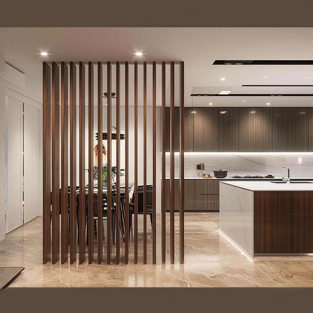 Room Divider: Luxury Walnut Floor to Ceiling Vertical Slats