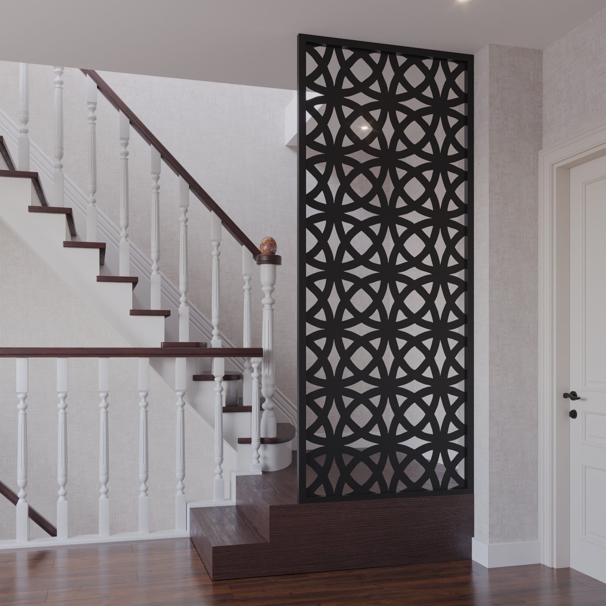 Room Divider: Overlapping Circles Matte Black Geometric Screen