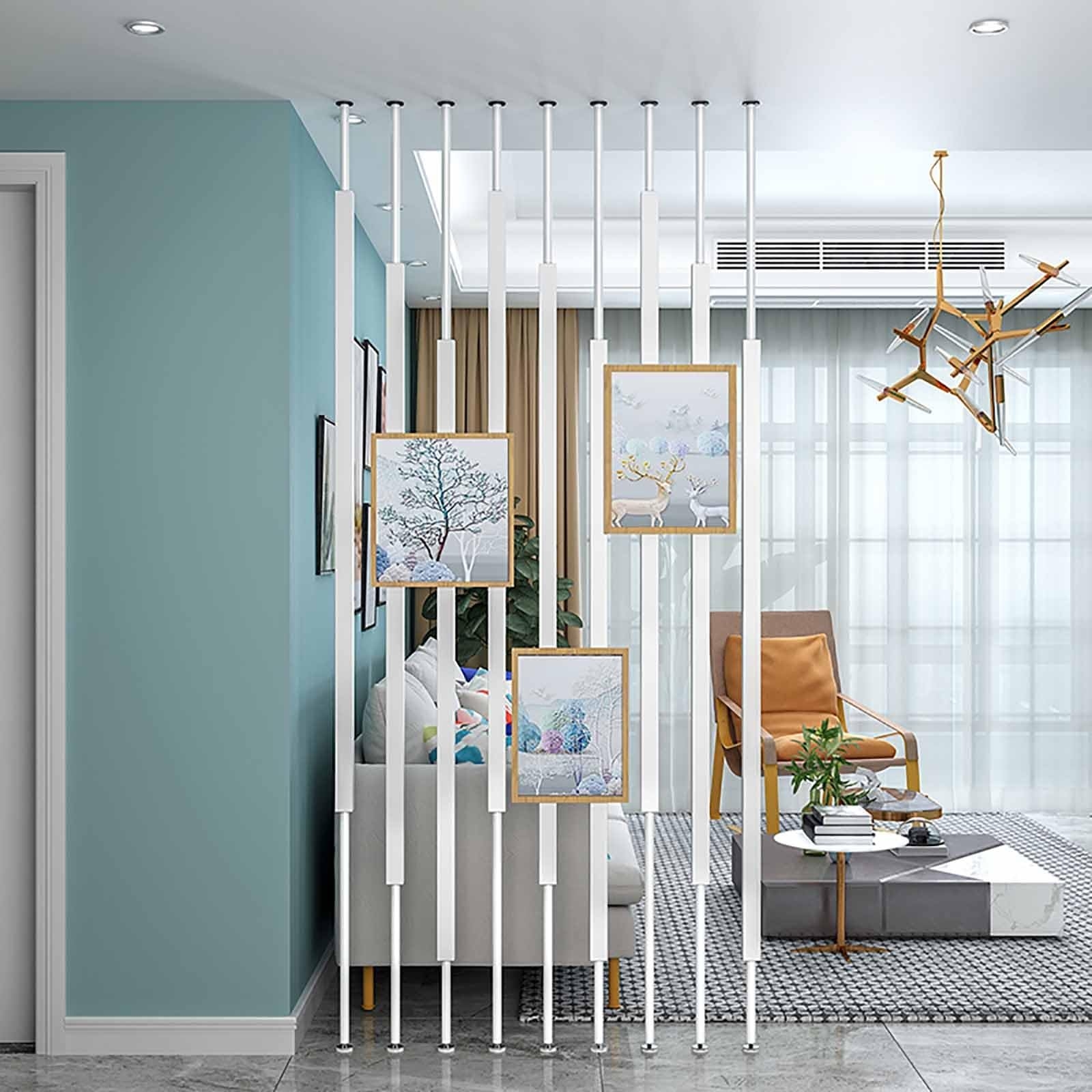 Room Divider: Telescopic Poles with Integrated Picture Frames