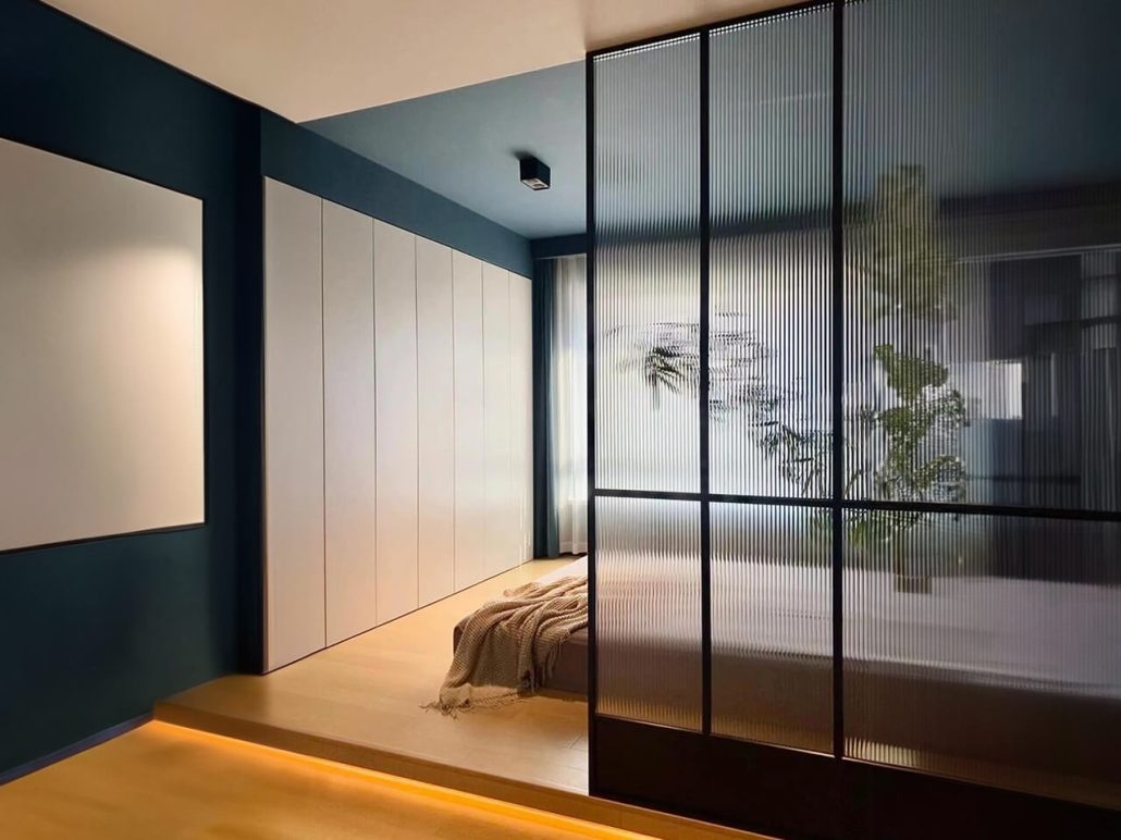 Room Divider Under Platform Lighting Modern Bedroom Design