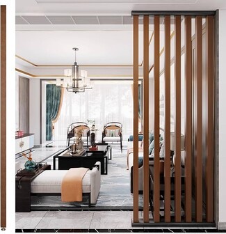 Room Divider: Walnut Square Slats Floor to Ceiling Wood Partition
