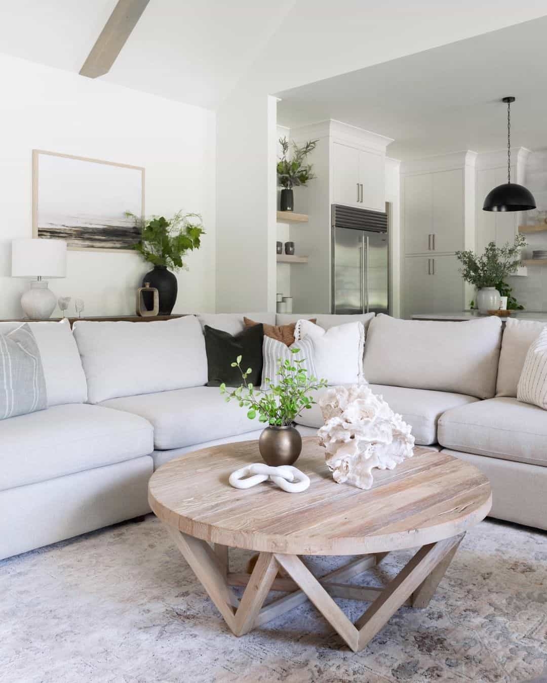 Round Coffee Table: Geometric Base Coffee Table in Light Wood
