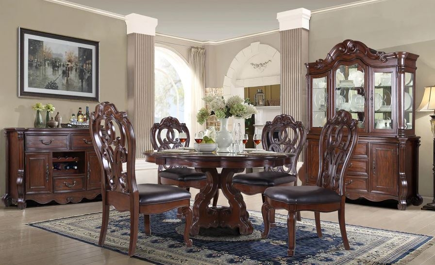 Round Dining Set including Integrated Wine Rack and Scrolls
